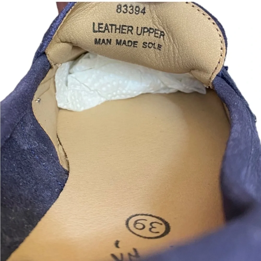 Enzo Tesoti Leather Suede Low Heel Loafer Sz 8.5 US (39 EU) Navy w/ Gold Accent